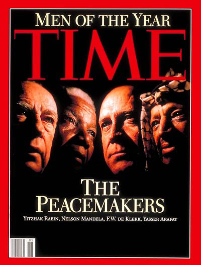 1993: Nelson Mandela, F.W. de Klerk, Yitzhak Rabin y Yasser Arafat