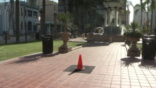 The former site of a Robert E. Lee marker at Horton Plaza was removed.