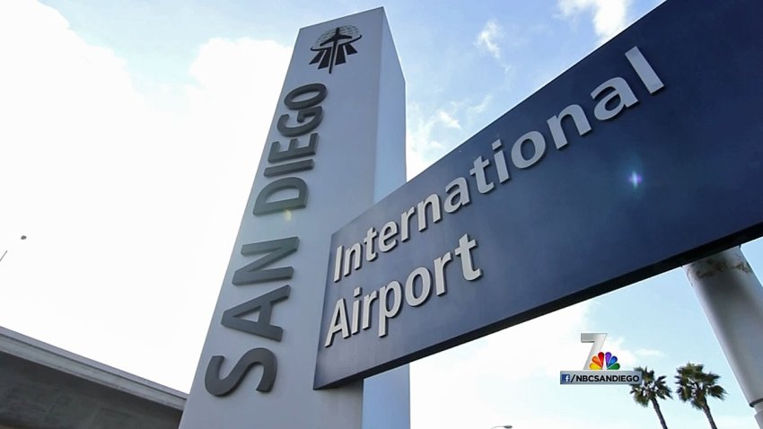 A file photo of a signa t the San Diego International Airport.