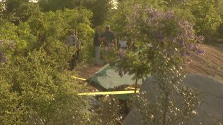 The wing of a plane that crashed in Valley Center on May 31, 2020.