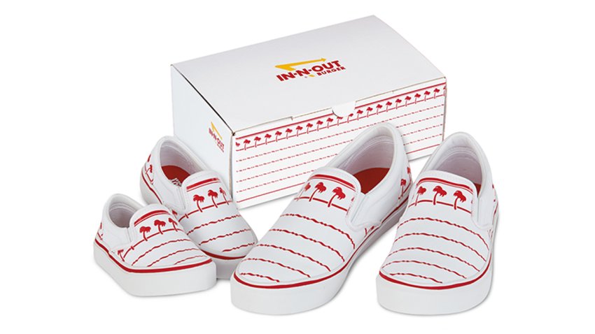 In-N-Out released their collection of adult and kid sized “Drink Cup” slip-on shoes on Tuesday.