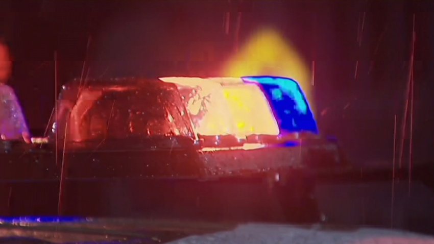 police lights in rain
