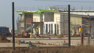 A two story building under construction