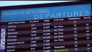 A flight departure schedule at San Diego Airport.