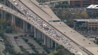 Traffic backup on Interstate 805 after a pedestrian was struck.