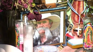 An altar set up at Chicano Park to honor Antonio Chavez Camarillo who died from cancer in early February.