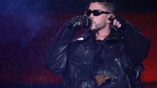 SAN JUAN, PUERTO RICO - DECEMBER 10: Bad Bunny performs during his "P FNK R" concert at Hiram Bithorn Stadium on December 10, 2021 in San Juan, Puerto Rico. (Photo by Gladys Vega/ Getty Images)