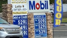 Rising gas prices at a Mobil gas station in Mission Valley, Feb. 21, 2022.