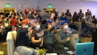 Families gather in San Diego to watch U.S. figure skaters at the 2022 Winter Olympics, Feb. 5, 2022.