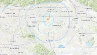 This USGS map shows shaking from an earthquake Tuesday March 22, 2022 near Rancho Cucamonga.