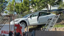 Tesla lands on ambulance