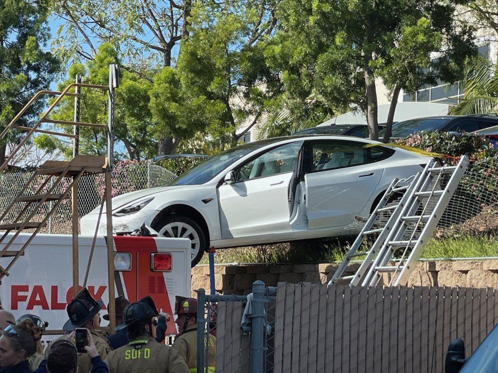 Tesla lands on ambulance