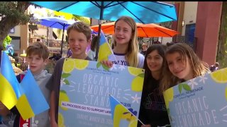 A group of fourth-grade San Diegans set up a lemonade stand to raise money for Ukraine.