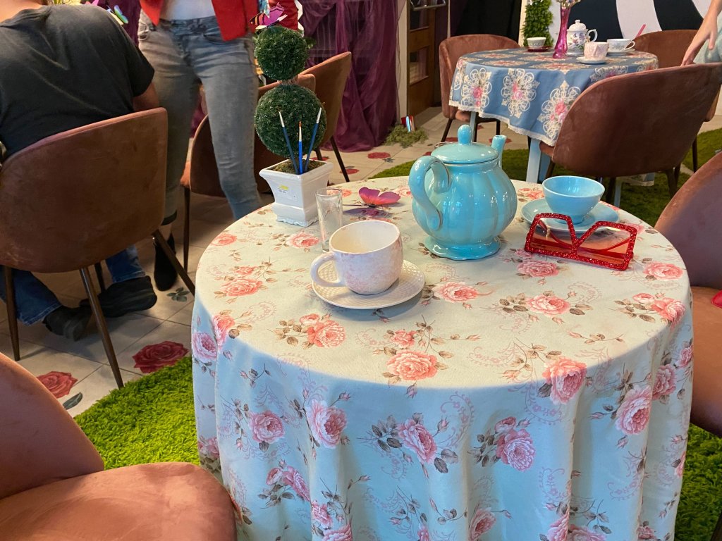 A variety of teapots and teacups are ready and waiting for guests at the Carte Hotel, as part of The Alice - An Immersive Cocktail Experience.