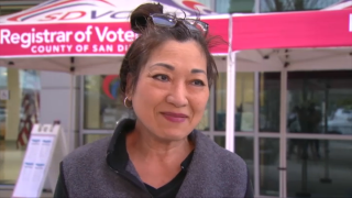 San Diego voter Leanne Smith speaks to NBC 7 on Tuesday, June 7, 2022 from the San Diego County Registrar of Voters.