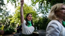 Rep. Sara Jacobs (D-CA) is released from being detained after participating in a sit-in outside the Supreme Court of the United States during a sit-in protesting the high court overturning Roe v. Wade with activists from Center for Popular Democracy Action (CPDA) on Capitol Hill on Tuesday, July 19, 2022 in Washington, DC.