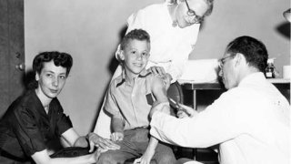 Jonas Salk's son getting one of the first polio vaccines by his father who invented it