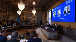 announce the winners of the 2022 Nobel Prize in Chemistry at the Royal Swedish Academy of Sciences in Stockholm.