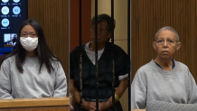 The three suspects accused in the child abuse death case of Aarabella McCormack appear in court in person for the first time on November 16, 2022. From left to right, Leticia McCormack, Stanley Tom, & Adella Tom.