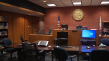 This photo shows the inside a courtroom at the San Diego County Juvenile Court building, taken in April during a tour for media.