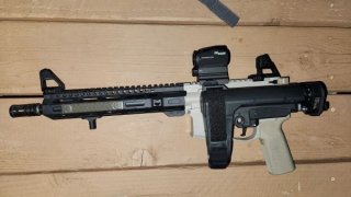 A shot of the ghost-gun assault rifle that was seized