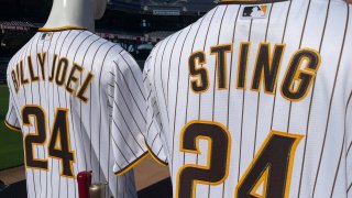Padres jerseys with the names of Billy Joel and Sting. LiveNation and the Padres announced the Billy Joel and Sting will be coming to Petco Park for a one-night-only concert in 2024.