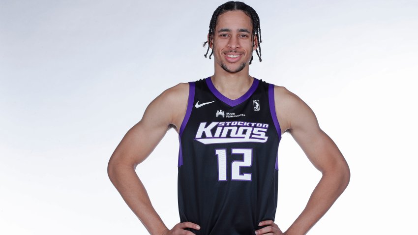 SACRAMENTO,CA. – OCTOBER 28:  Chance Comanche #12 of the Stockton Kings poses for a portrait during the 2023-24 G League media day on October 28, 2023 at the Stockton Kings Practice Facility in Sacramento,California.  NOTE TO USER: User expressly acknowledges and agrees that, by downloading and or using this photograph, User is consenting to the terms and conditions of the Getty Images License Agreement. Mandatory Copyright Notice: Copyright 2023 NBAE (Photo by Rocky Widner/NBAE via Getty Images)