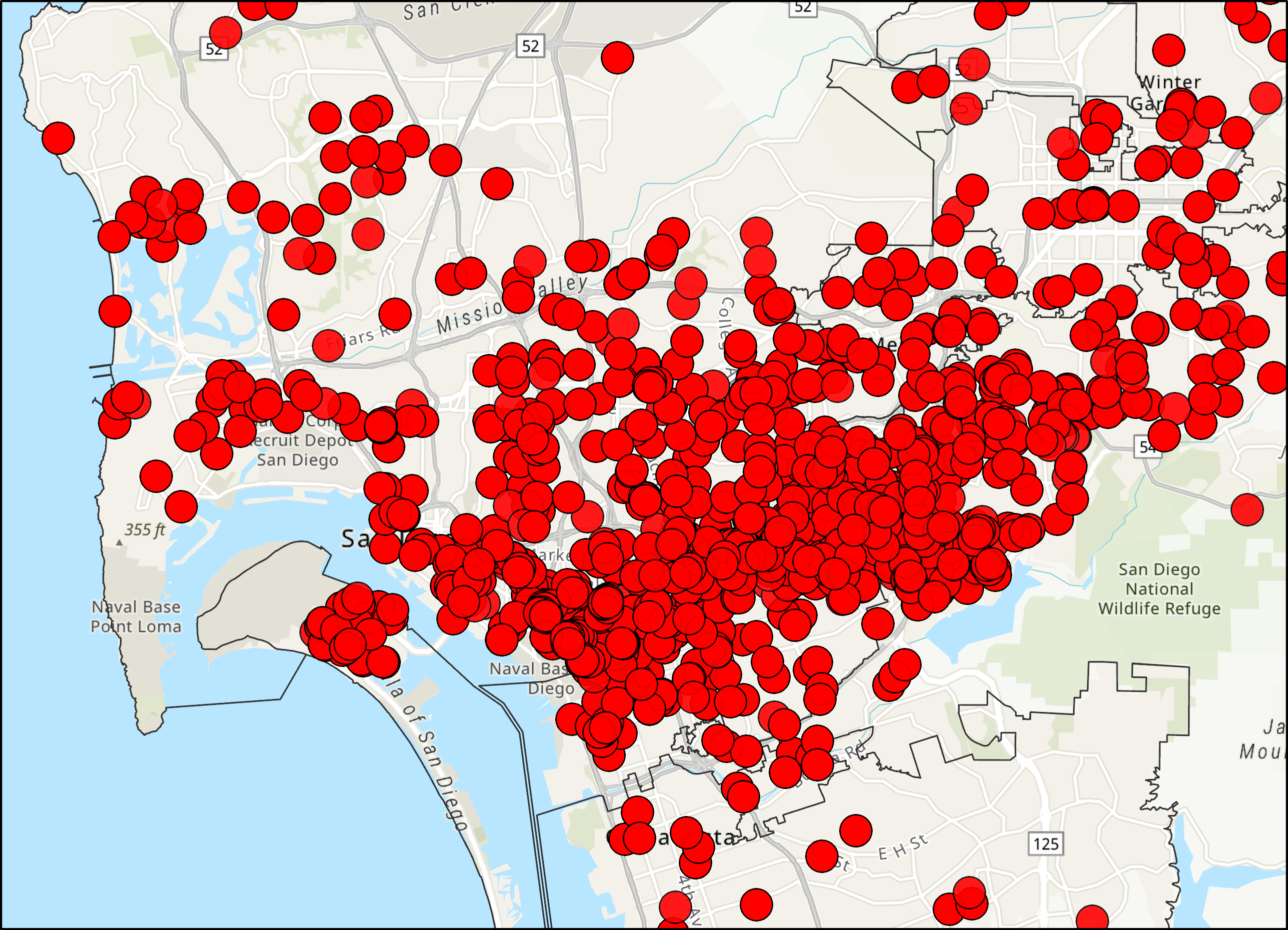 Each dot represents damage self-reported from county residents. The data is being collected for the purpose of providing information about storm impacts to the California Governor’s Office of Emergency Services and to maximize the region’s eligibility for state and federal assistance. At this time, there have been more than 1,600 responses from across the county.