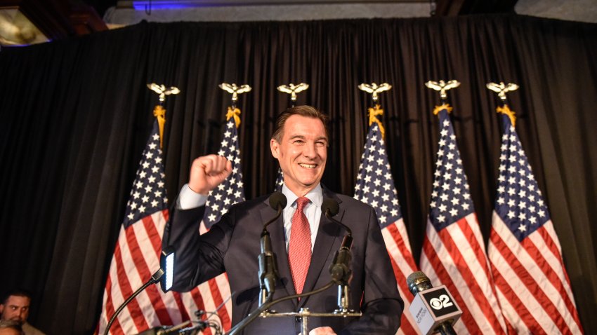 WOODBURY, NEW YORK – FEBRUARY 13: Democratic U.S. House candidate Tom Suozzi celebrates his victory in the special election to replace Republican Rep. George Santos on February 13, 2024 in Woodbury, New York. Suozzi defeated Republican Mazi Pilip in a race closely watched nationally as the presidential race heats up. (Photo by Stephanie Keith/Getty Images)