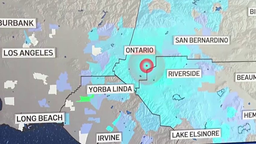 A map shows where shaking was felt from an earthquake Feb. 15, 2024 in Ontario.