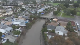 A receeded Chollas Creek in Southcrest is shown on Feb. 1, 2024, after devastating flooding weeks earlier.