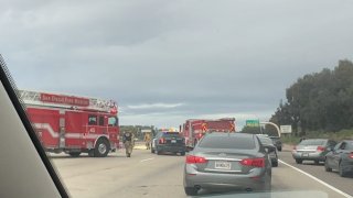 A crash on northbound I-15 near Aero Drive on March 6, 2024.