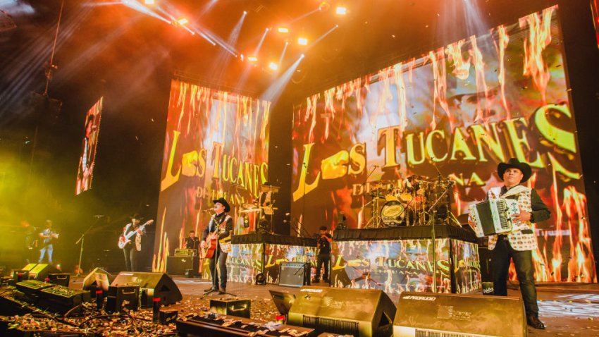 MONTERREY, MEXICO – APRIL 22: Los Tucanes de Tijuana perform during a concert at Arena Monterrey on April 22, 2023 in Monterrey, Mexico. (Photo by Medios y Media/Getty Images)