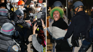 La policía se enfrentó este jueves a los manifestantes que instalaron un campamento propalestino en el campus de UCLA en Los Ángeles, California.