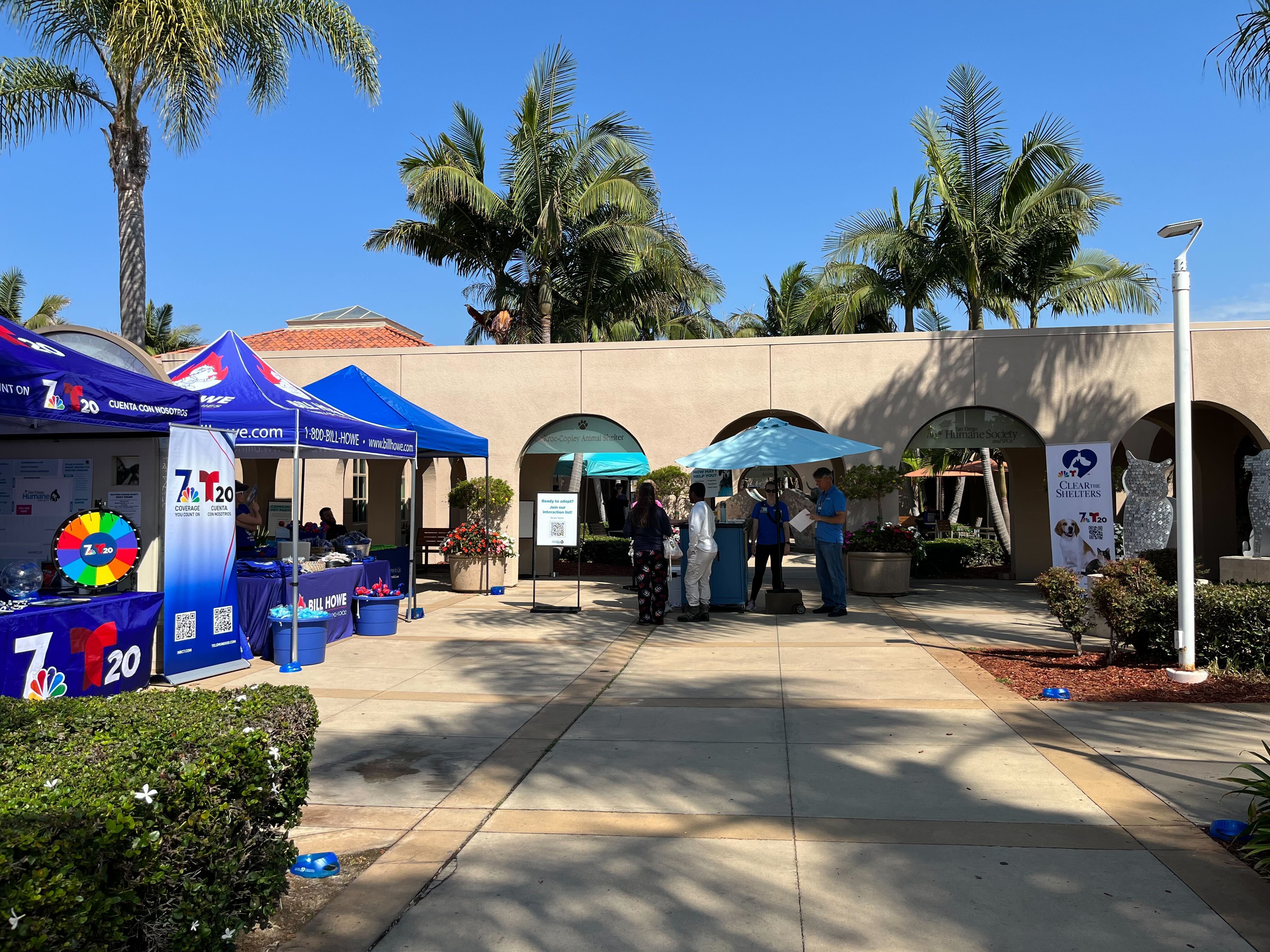 La gente comienza a reunirse frente a la Sociedad Humanitaria de San Diego en el campus de Gaines Street durante el 10º evento anual de adopción Desocupar los Albergues, el sábado 7 de septiembre de 2024.