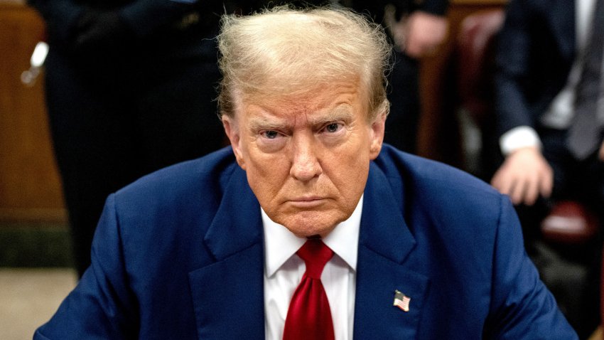 Former US President Donald Trump at Manhattan criminal court in New York, US, on Tuesday, April 30, 2024. Trump faces 34 felony counts of falsifying business records as part of an alleged scheme to silence claims of extramarital sexual encounters during his 2016 presidential campaign. Photographer: Victor J. Blue/The Washington Post/ Bloomberg