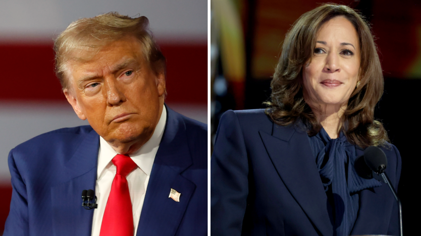 A side-by-side image of former President Donald Trump and Vice President Kamala Harris.