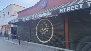 Border X Brewing's closed storefront on Nov. 16, 2024. A staple in Barrio Logan's Chicano business center, it is now at risk of closing doors for good by the end of 2024. (NBC 7 San Diego)