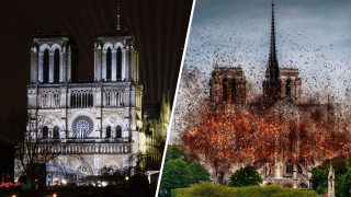 Antes y después de la icónica Catedral de Notre Dame en París, Francia.