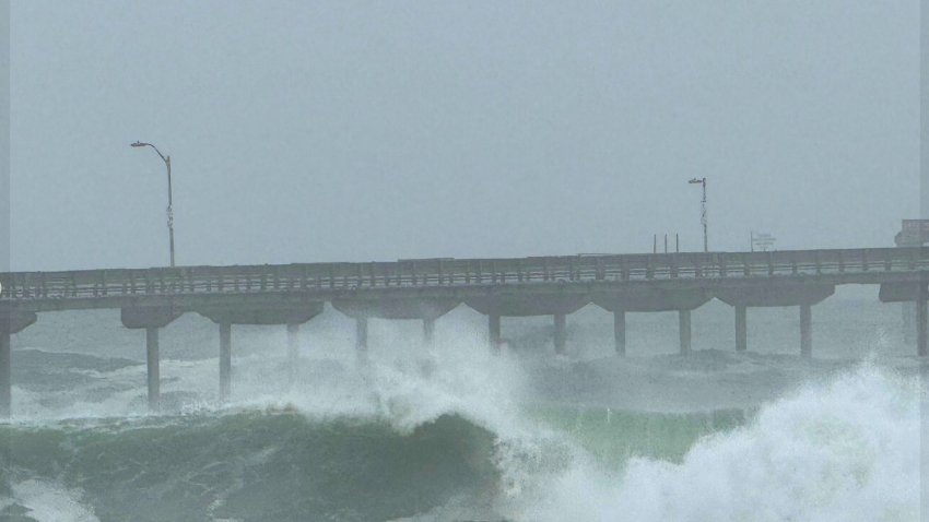 This photo shows the two missing pilings at the opposite ends of the image.