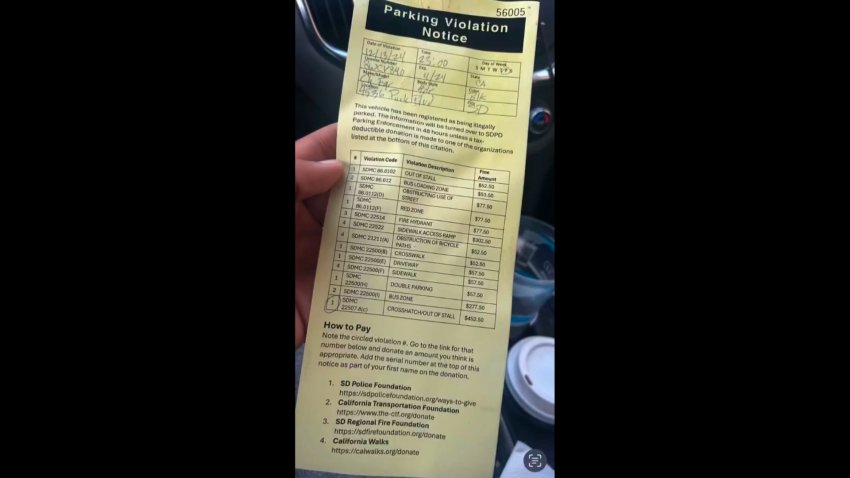 The San Diego Police Department shared a photo of a fake parking ticket on Dec. 16, 2024.