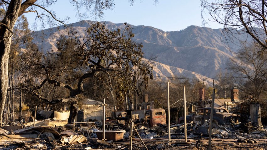 A burned out house after the Eaton Fire in Altadena, California, US, on Wednesday, Jan. 15, 2025. Los Angeles is bracing for critical wildfire conditions again as dry winds scour Southern California, creating the risk of more blazes in the wake of a disaster that has killed at least 25 people, driven thousands from their homes and touched off political infighting. Photographer: Jill Connelly/Bloomberg via Getty Images