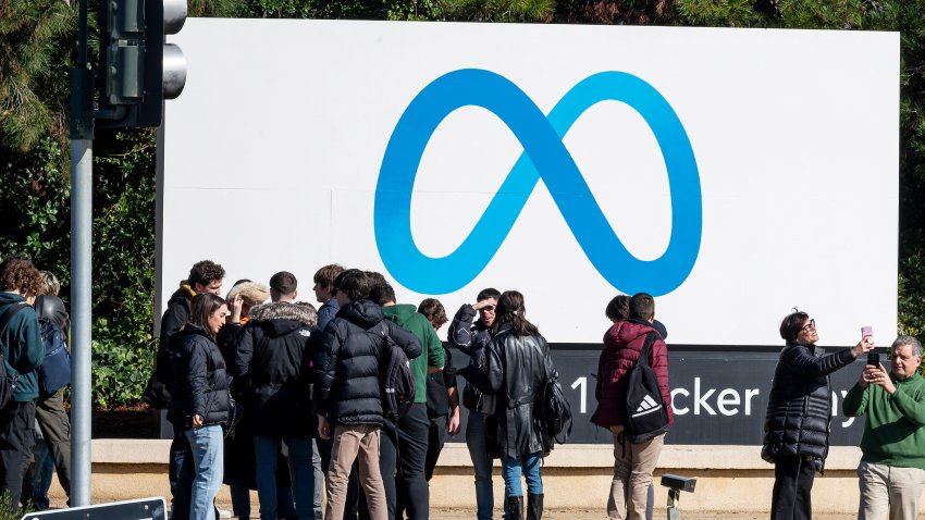 Signage outside Meta headquarters in Menlo Park, California, US, on Thursday, Feb. 1, 2024. Meta Platforms Inc. released earnings figures on February 1. Photographer: David Paul Morris/Bloomberg via Getty Images