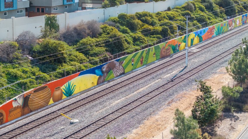 Left end of the newly unveiled "Tracks of Time" mural in Chula Vista
