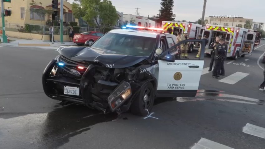 Vehículo del agente de la policía de San Diego involucrado en un choque el 11 de mayo del 2025 en City Heights.