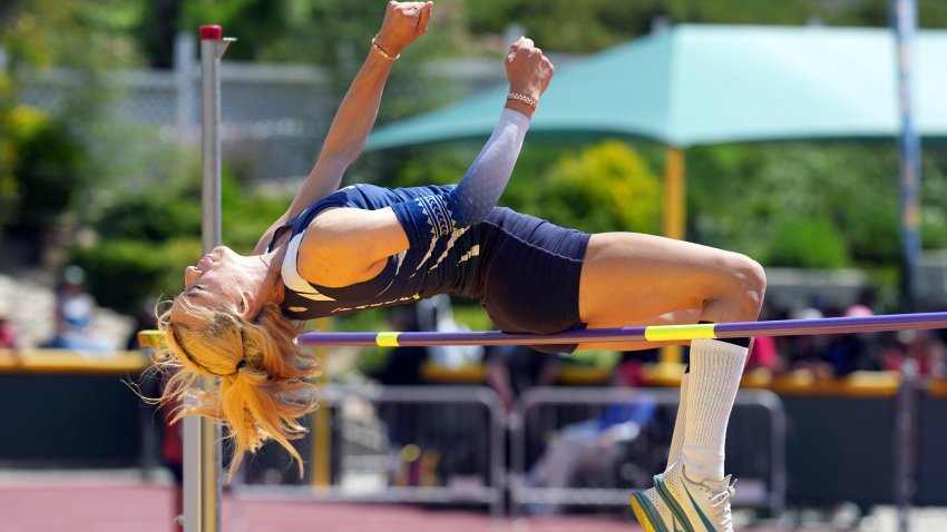 MOORPARK, CALIFORNIA – MAY 24: Transgender athlete AB Hernandez of Jurupa Valley ties for fourth in the girls high jump at 5-4 (1.63m) during the CIF Southern Section Masters Meet at Moorpark High School on May 24, 2025 in Moorpark, California. (Photo by Kirby Lee/Getty Images)