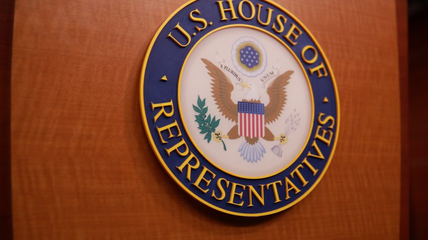 WASHINGTON, USA &#8211; JANUARY 16: The logo of U.S. House Of Representatives is seen ahead of the press conference of U.S. Speaker of the House Nancy Pelosi in Washington, United States on January 16, 2020. (Photo by Yasin Ozturk/Anadolu Agency via Getty Images)