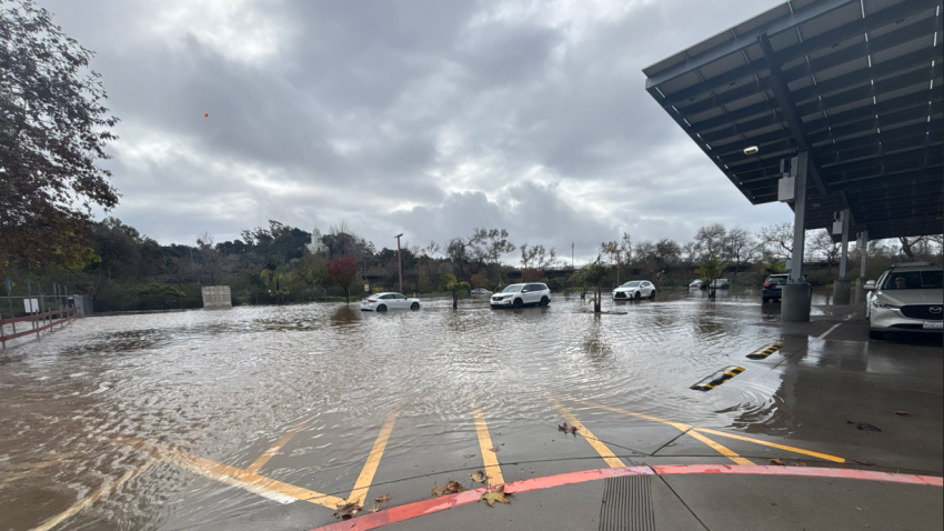 Flooding at the Mission Valley YMCA parking lot on Thursday.