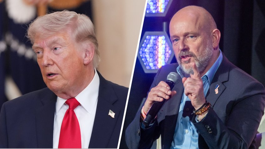 President Donald Trump on the left, and Republican Steve Hilton, a candidate for California governor, on the right.