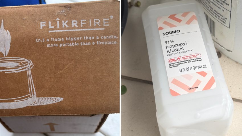 Images shared by the Oceanside Fire Debarment of the small tabletop fireplace and rubbing alcohol believed to have caused burn injuries to three people in Oceanside.